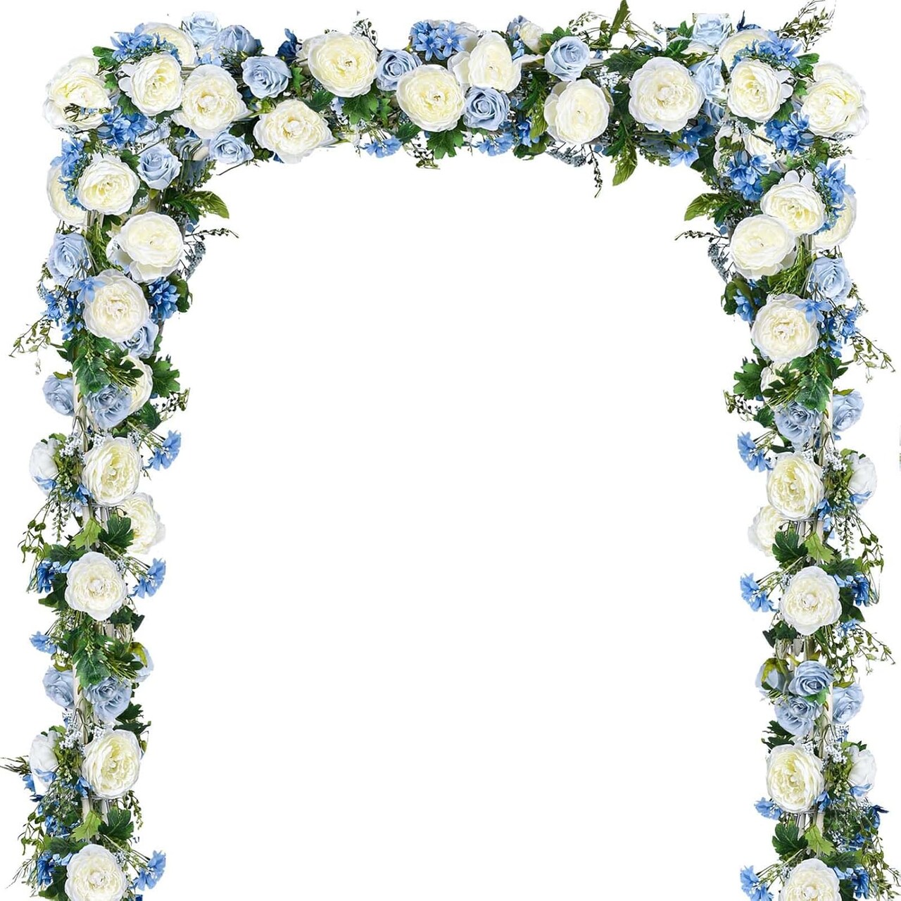 2 Pack Artificial Peony Flower Garland – 6ft Silk Peony Garland Vine in Blue & White – Peony Silk Roses for Wedding Arch, Party, and Table Decor